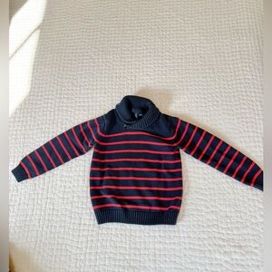 Janie and Jack Navy Sweater with Red Stripes and Shawl Collar
